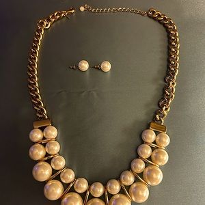 Fashion gold tone pearl necklace and earring set